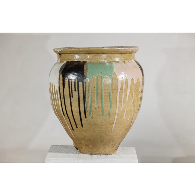 Large Antique Japanese Drip-Glazed Stoneware Jar with Multicolor Runs For Sale - Image 10 of 18