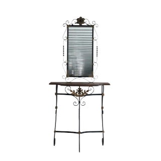 Gilded Iron & Walnut Console With Mirror For Sale