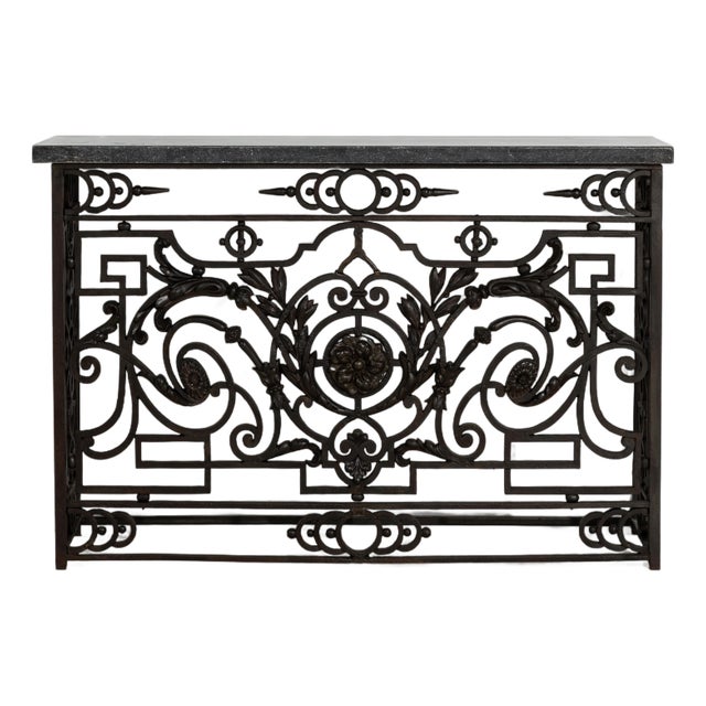 Neoclassical Wrought Iron Console With Belgian Bluestone For Sale