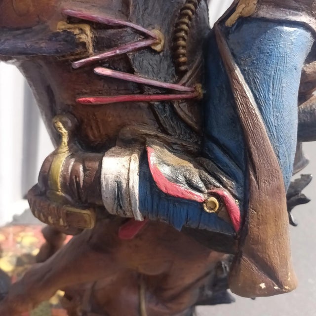 Hand Painted Cowboy Sculpture With Bucking Bronco on Stool Art Statue For Sale - Image 4 of 9