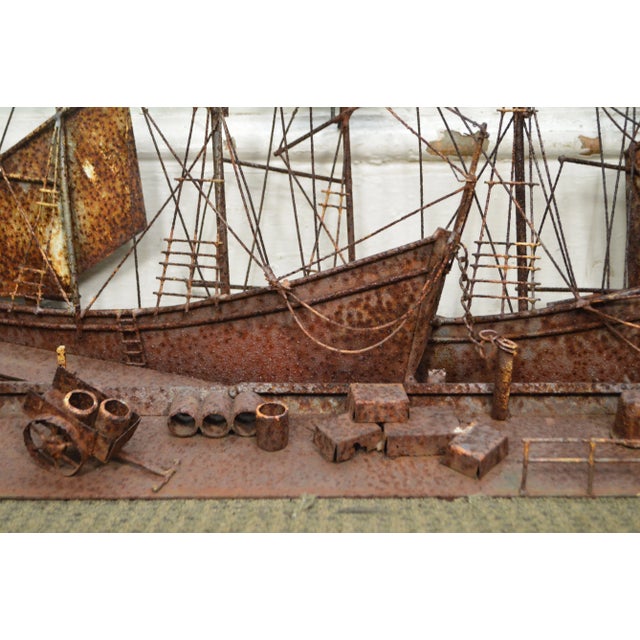 1970s Curtis Jere Large Rusted Metal Wall Sculpture of Sailboats & Ships For Sale - Image 5 of 11