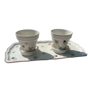 1980s Villeroy & Bach Herb Pots With Large Tray Petite Fleur- 5 Pieces