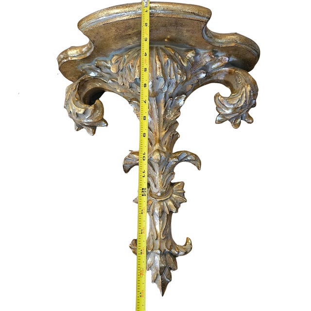 Late 20th Century Pair of Gilt Acanthus Architectural Corbels – Hollywood Regency Neoclassical Wall Shelves For Sale - Image 12 of 14