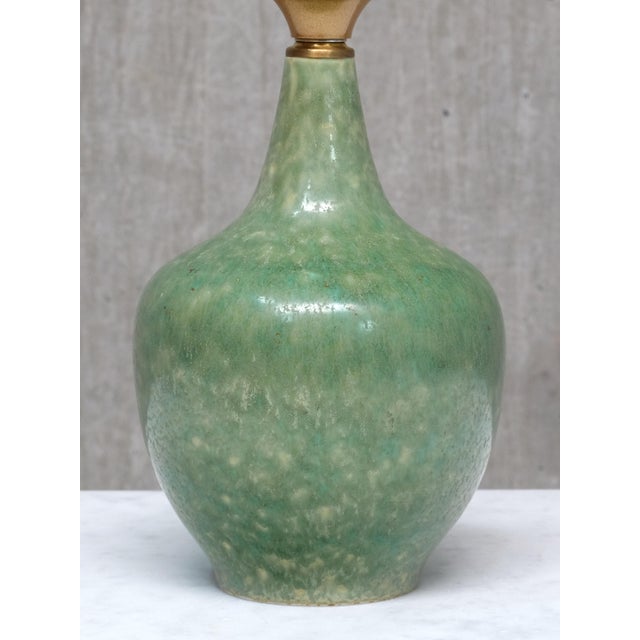 Mid-Century Modern Green Ceramic Table Lamp by Carl-Harry Stålhane for Rörstrand, Sweden, 1950s For Sale - Image 3 of 11