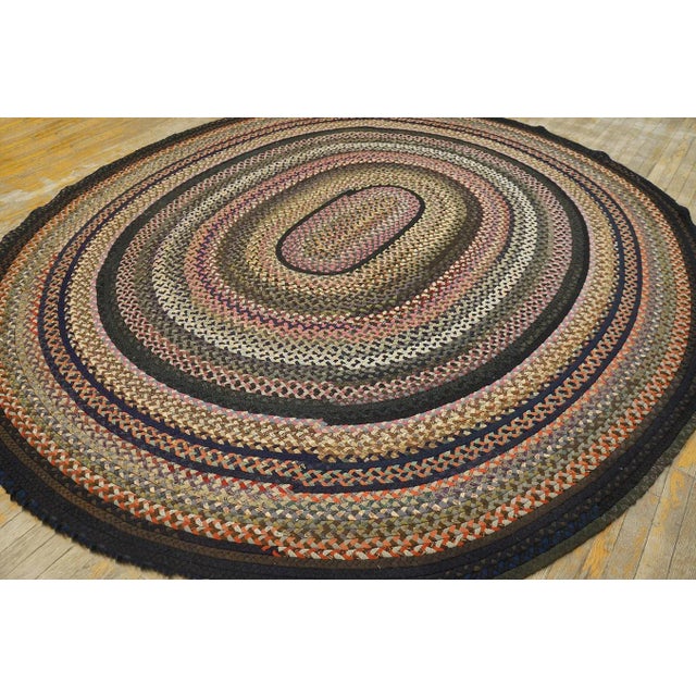 1930s American Braided Rug ( 8'10 x 9'9" - 270 x 297 cm ) 1935 American Usa Wool Antique Braided Multicolor Jewel Tones...