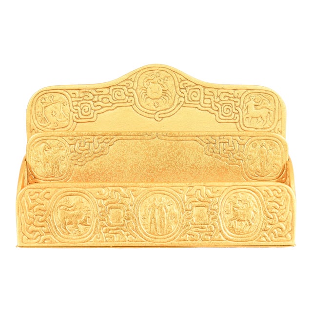 Tiffany Studios New York Zodiac Pattern Bronze Doré Letter Rack For Sale