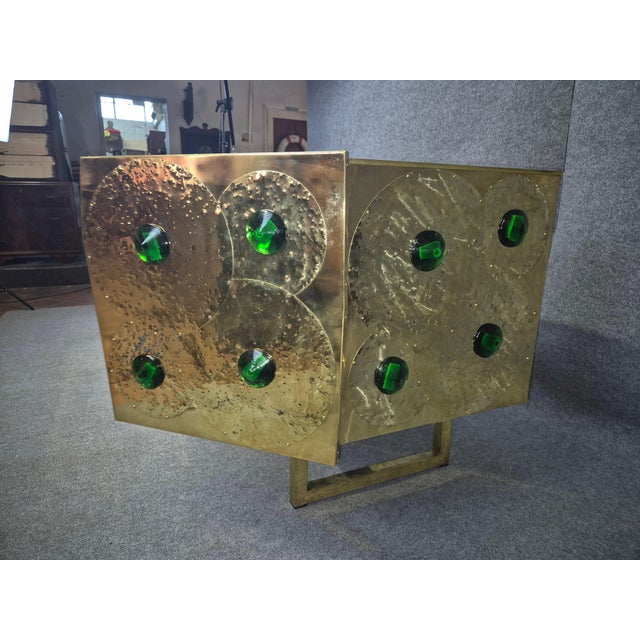 Italian Brass and Black Glass Sideboard with 24 Green Murano Glass Jewels from Justfurnituress SRL For Sale - Image 6 of 11