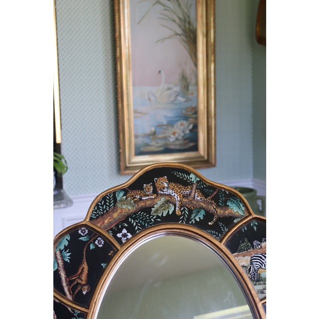 Black Vintage Robert M. Weiss Peruvian Reverse-Painted Wildlife Mirror For Sale - Image 8 of 18