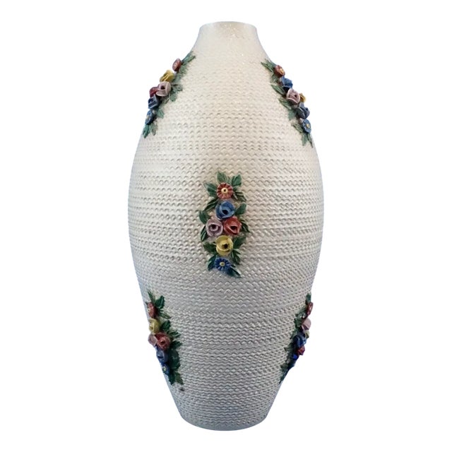 20th Century Ceramic Vase with Flowers in Relief from the Ilsa Factory, Albisola, Italy, 1920s For Sale