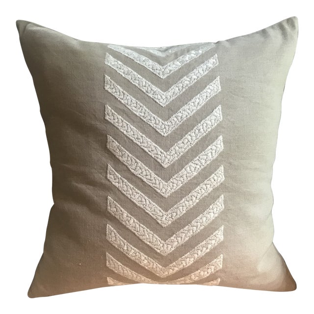 Contemporary Linen Chevron Embroidered Pillow With Down Insert