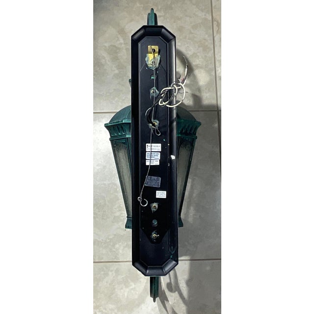 Monumental Coach Style Brass & Bronze Wall Lantern With Verdigris Finish . For Sale - Image 14 of 15