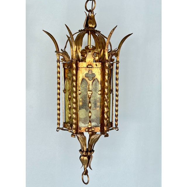 Gothic Pair of Italian Gothic Revival Hand Forged Gilt Lanterns For Sale - Image 3 of 14