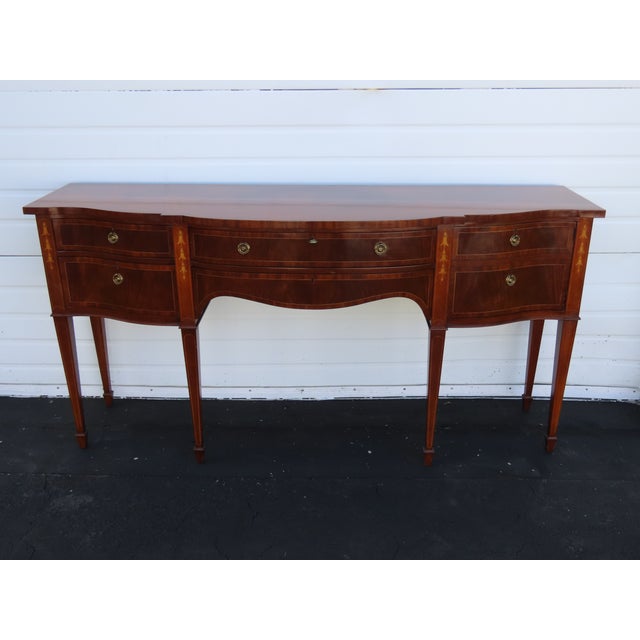 Hepplewhite Karges Hepplewhite Style Inlay Long Sideboard Credenza Bathroom Vanity 6568 For Sale - Image 3 of 18