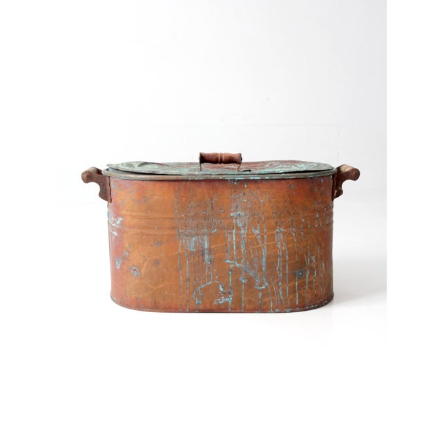 Copper Antique Copper Wash Boiler With Lid For Sale - Image 8 of 17