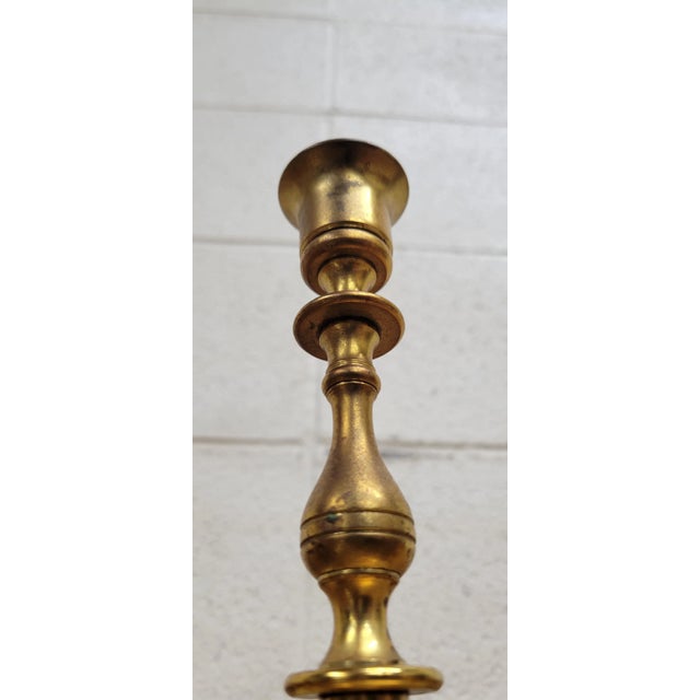 Metal Vintage Brass Candlestick Holder For Sale - Image 7 of 8