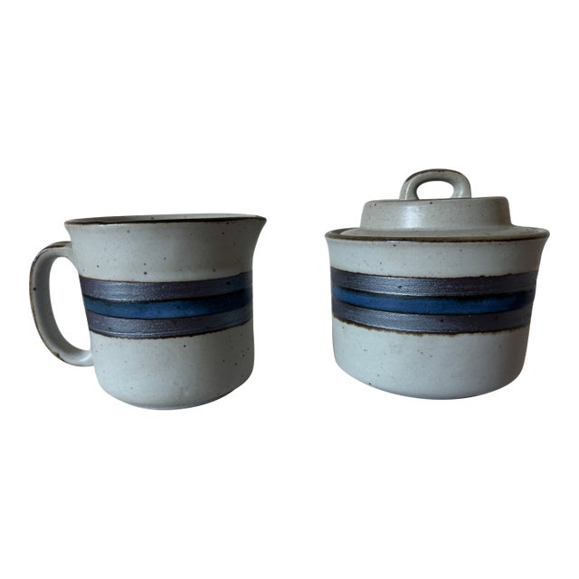 1970s Otagiri Horizon Stoneware Creamer and Sugar Bowl Set- 2 Pieces For Sale