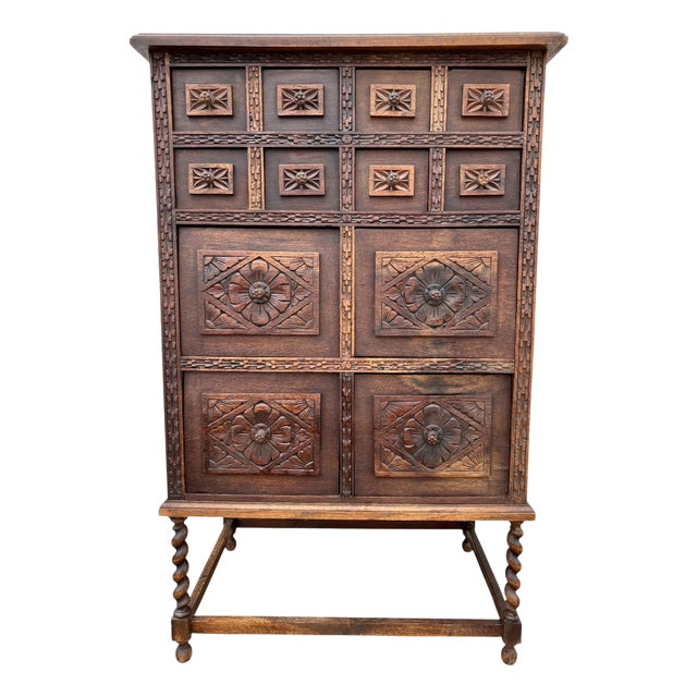 Spanish Wooden Storage Cabinet with Drawers, 1900s For Sale