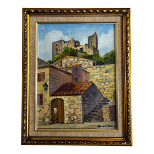 Vintage Oil Painting on Canvas of the Chateau of the Marques De Sade