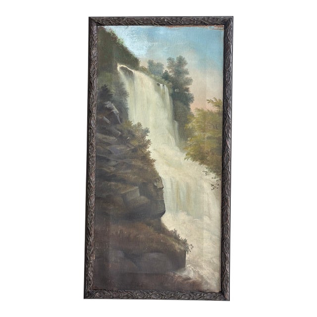 Antique Hudson Valley Oil Painting of an Upstate Waterfall, Framed For Sale