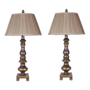 1990s Traditional Wooden Candlestick Style Lamps - a Pair