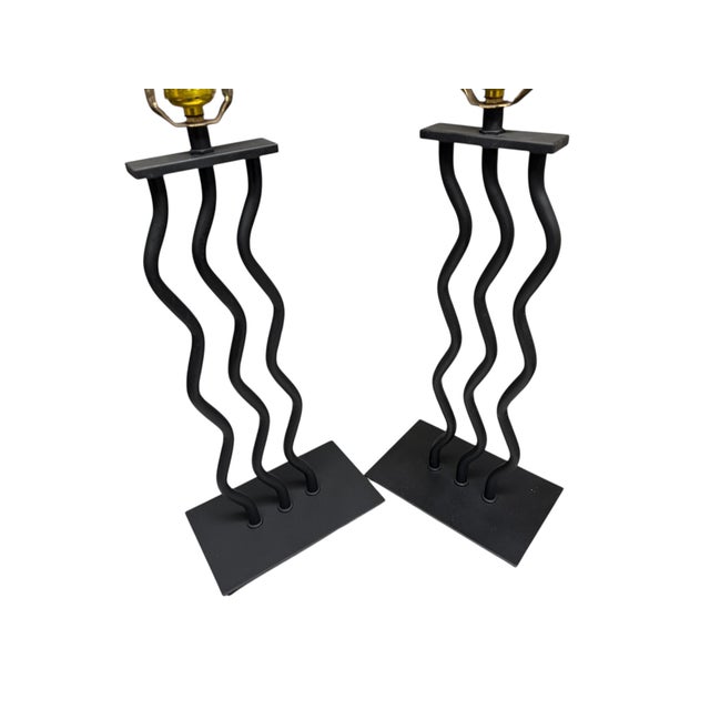 Pair Post Modern Squiggly Lamps Iron 1980's Wave For Sale - Image 10 of 18