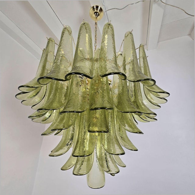 Olive 1980s Attributed to Mazzega Murano Glass Olive Green Petal Chandelier For Sale - Image 8 of 14