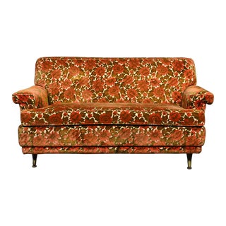 Mid-20th Century Mid Century Modern Lawson Style Loveseat Textured Orange & Green Floral Fabric For Sale