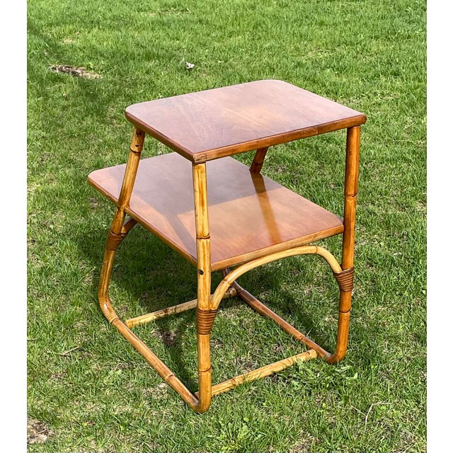 1950s Rattan Bentwood Staggered Tier Side Table For Sale - Image 9 of 10