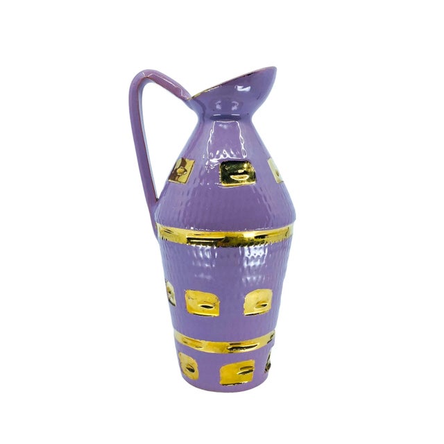 Italian 1950s Lavender & Gold Ceramic Pitcher, Made in Italy For Sale - Image 3 of 8