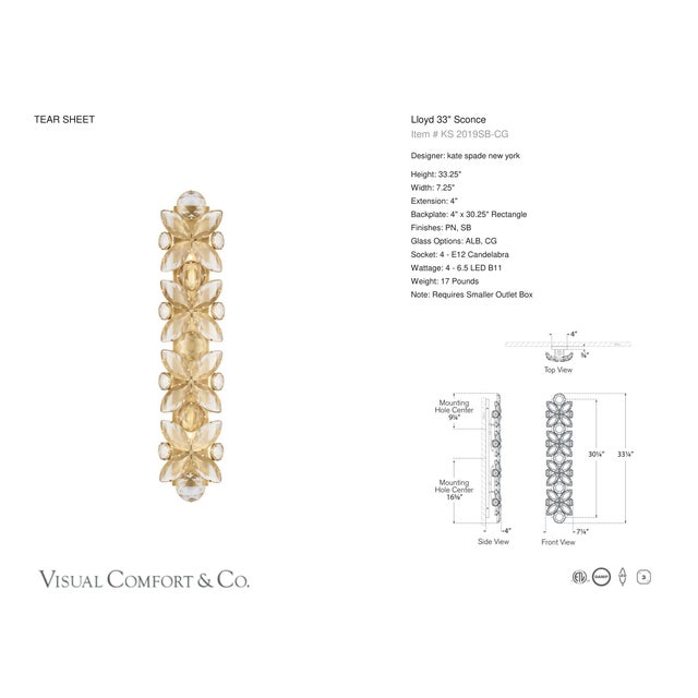 Metal kate spade new york for Visual Comfort Signature Lloyd 33" Sconce in Soft Brass with Crystal For Sale - Image 7 of 9