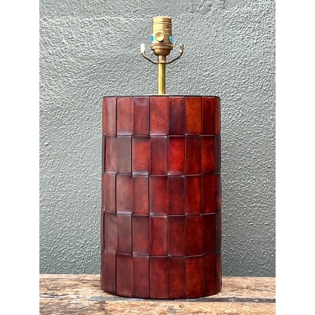 Vintage Woven Leather Lamp For Sale - Image 4 of 12