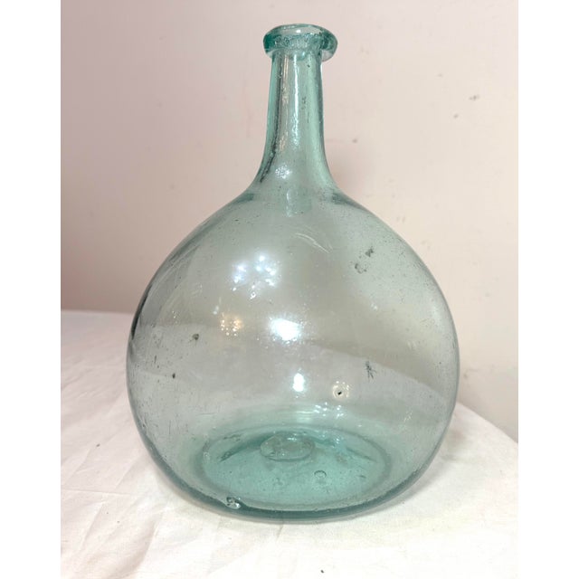 Antique 1797-30 Gallatin-Kramer Glassworks Hand Blown Glass Aqua Bulbous Bottle For Sale In New York - Image 6 of 11