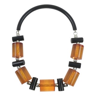 Judith Hendler Licorice and Orange Acrylic Geometric Necklace For Sale