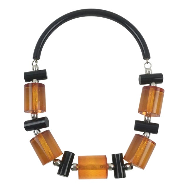 Judith Hendler Licorice and Orange Acrylic Geometric Necklace For Sale