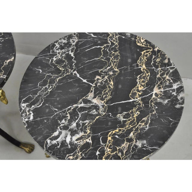 Mid 20th Century Italian Regency Round Marble Top Wrought Iron Brass Swan Low Drink Table - Pair For Sale - Image 12 of 16