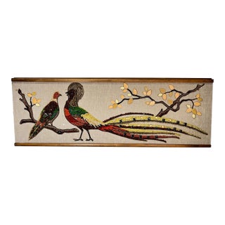 Mid Century Golden Pheasant Pebble Art Wall Hanging For Sale