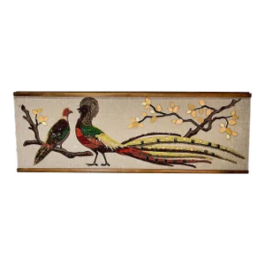Mid Century Golden Pheasant Pebble Art Wall Hanging