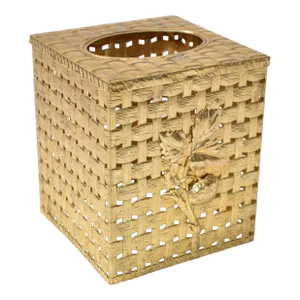 1980s Hollywood Regency Handwoven Gold Lattice Metal Tissue Box Cover