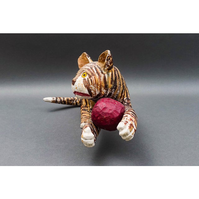 Mid-Century Modern Mid 20th Century Saturnino Portuound (Pucho) Odio, Cat With Ball Wood Sculpture For Sale - Image 3 of 8