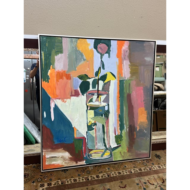 Marius L. Bosc Rose in Vase, Reflections in Water Oil Painting, Signed For Sale - Image 11 of 12