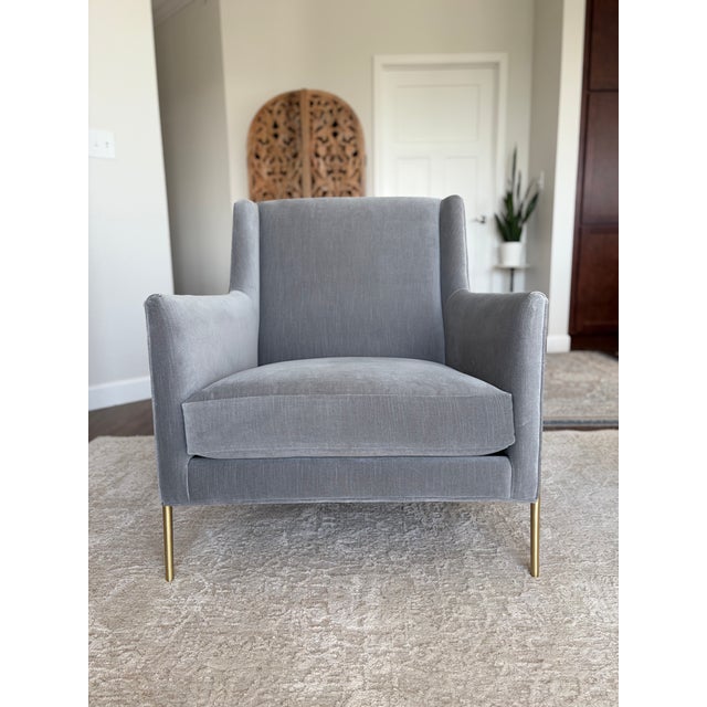 Metal Rh Restoration Hardware Paget Wingback Chair in Velvet Fog For Sale - Image 7 of 18