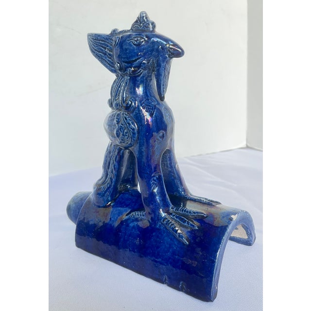Vintage Cobalt Blue Chinese Ceramic Roof Tile Figurines - Set of 4 For Sale - Image 12 of 18