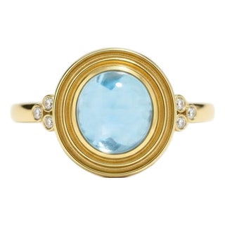 Vintage Inspired Blue Topaz and Colorless Topaz Ring in Silver, Gold, Size 6 For Sale