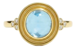 Vintage Inspired Blue Topaz and Colorless Topaz Ring in Silver, Gold, Size 6