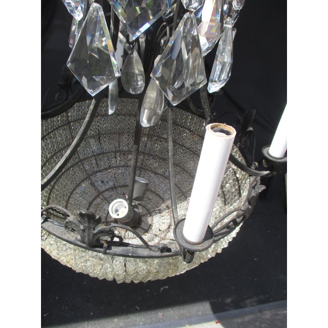 1930s Vintage Chandelier Crystal Beaded Bowl Chandelier Circa 40s For Sale - Image 5 of 13