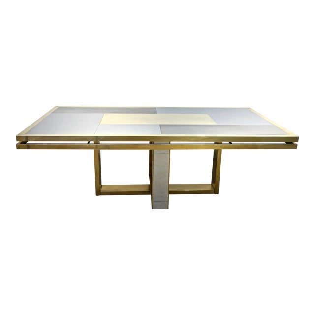 Sinopoli 1970s Italian Brass Satin & Chrome Geometric Large Dining Table For Sale