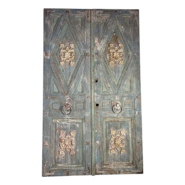 Pair of Italian Painted & Parcel Gilt Doors C. 1900 For Sale