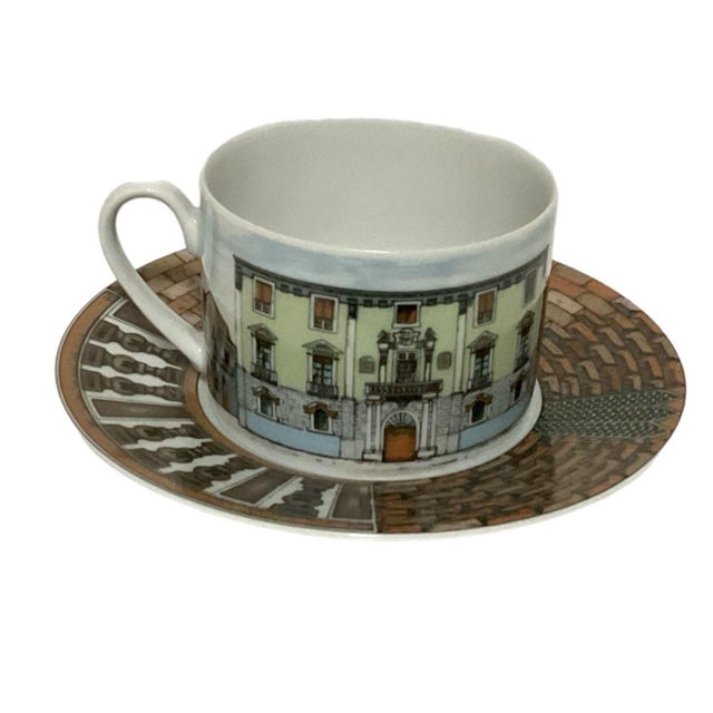Classical Roman Late 20th Century Cup and Saucer - Rosenthal Designed by Fornacetti - Citta d'Italia - Catania For Sale - Image 3 of 9