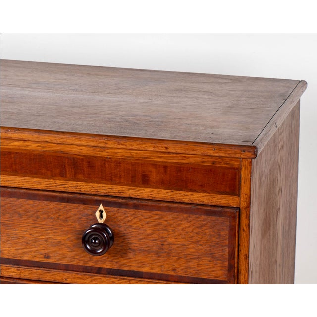 English Two-Tone Oak Chest of Drawers, 19th Century Country House Chest With Mahogany Crossbanding For Sale - Image 10 of 11