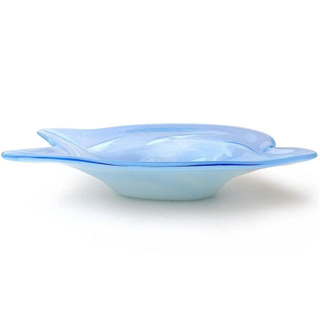 Mid-Century Modern Vintage Murano Opalescent Blue White Large Bubbles Italian Art Glass Mid Century Dolphin Fish Bowl For Sale - Image 3 of 7